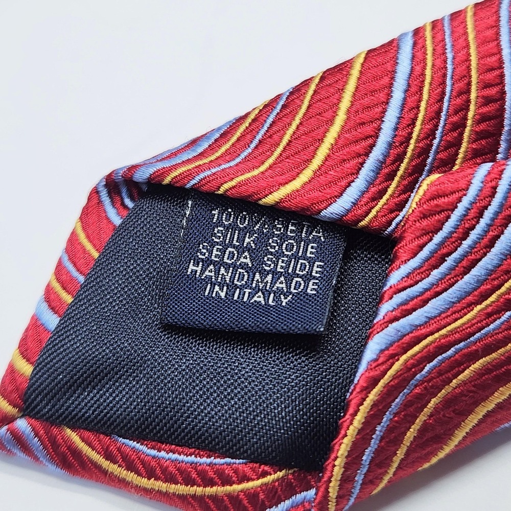 Louis Dell'Olio Tie 100% Silk Handmade Italy Mens One Size Red Wavy Stripe - Picture 2 of 7
